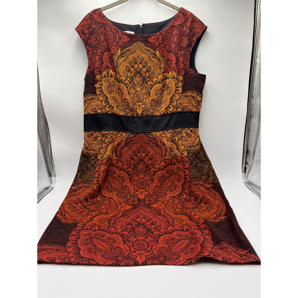 London Times Womens Orange Red Mandala Print Sleeveless Sheath Dress Size 14
